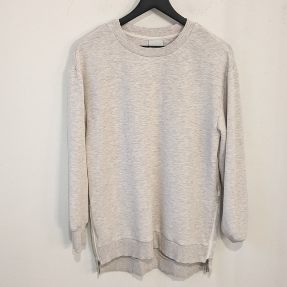 Varley Charter Oversized Tunic Zip Crew Neck Sweatshirt Ivory Marl